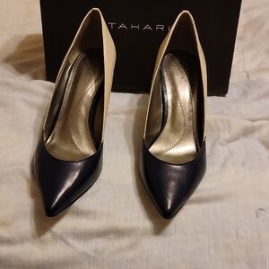 Tahari Elegant Blue and Cream Heels